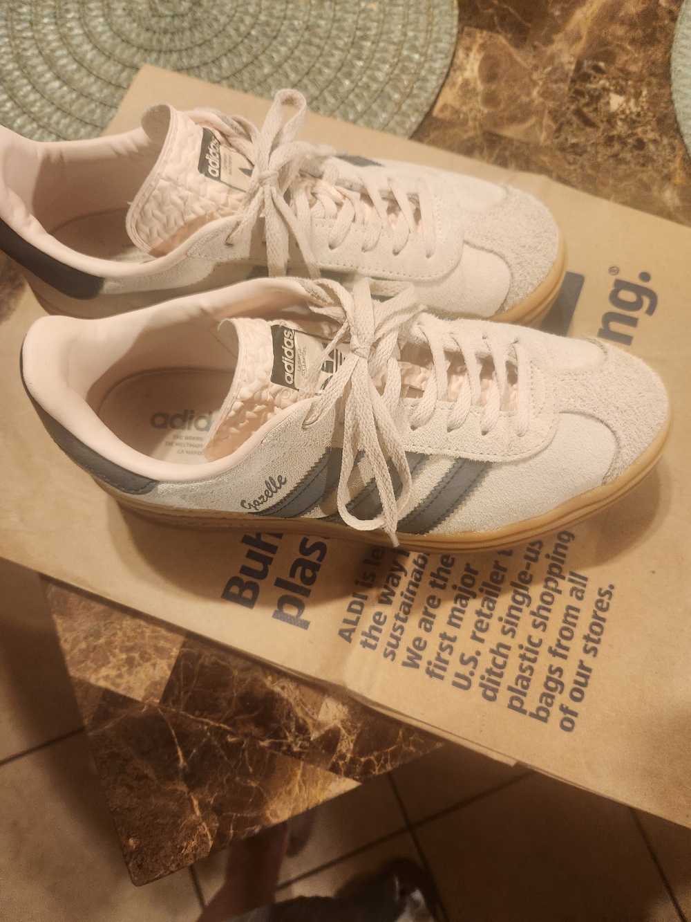 Adidas Gazelle Women's Suede Sneakers in Pale Pink with Navy Stripes